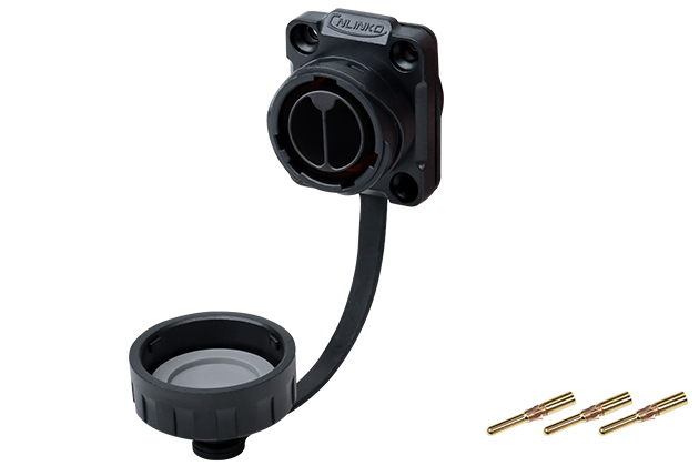 YM20型2芯四孔法兰公插座塑胶款压接式